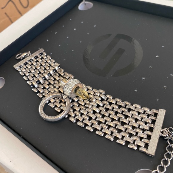 NEW DYLANLEX CRYSTAL SILVER STATEMENT NECKLACE HOOP CHOKER STUDDED RARE - Picture 4 of 4